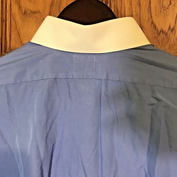 Brooks Brothers Shirt Men's L/XL Blue Button Up White Collar French Cuff Shirt - Picture 8 of 10